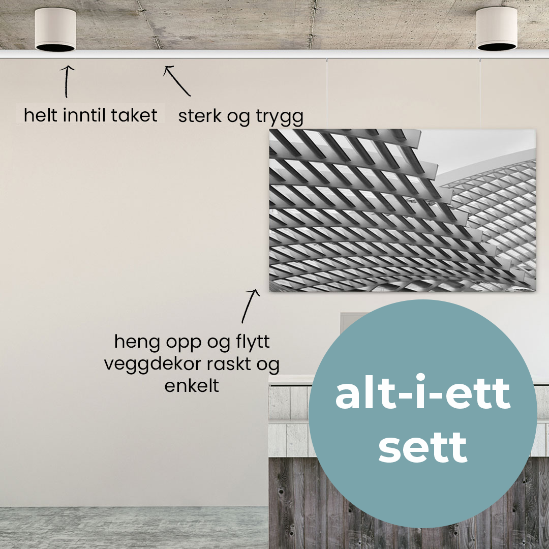 Artiteq Click Rail Pro 200 cm - Oppheng av tyngre kunstverk, elevarbeider og informasjon alt-i-ett sett